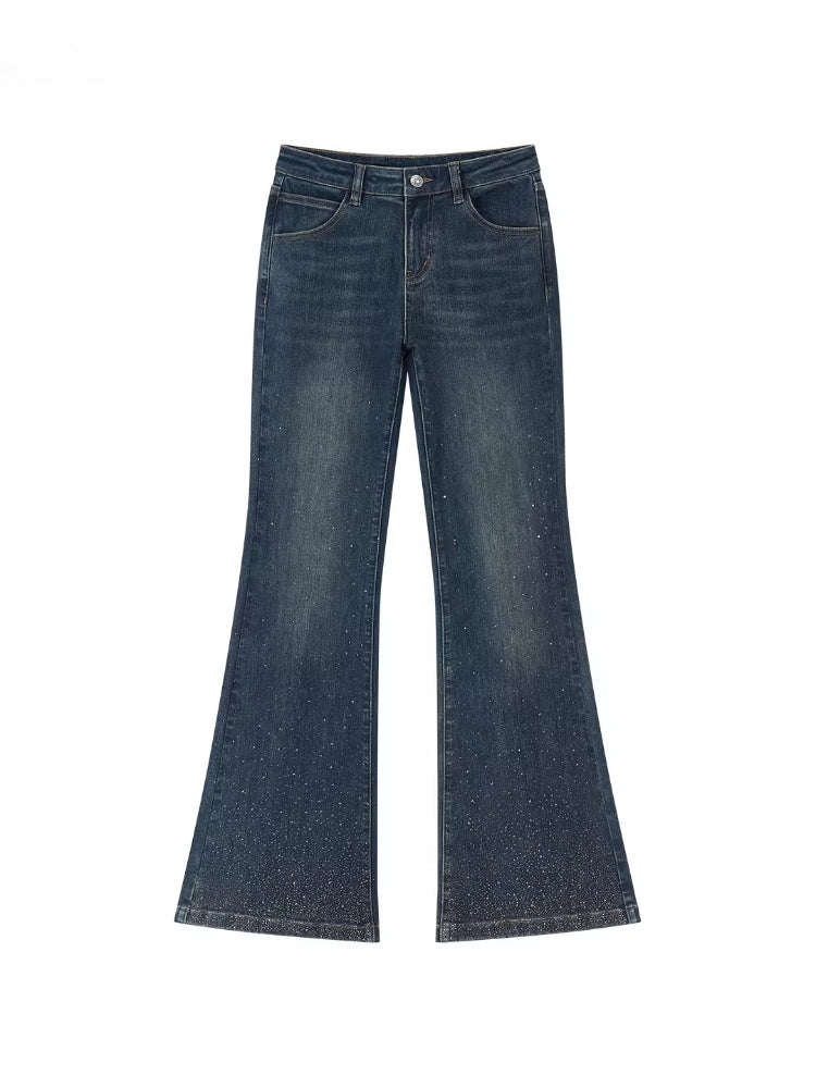 Embroidered Rhinestones Flared Jeans