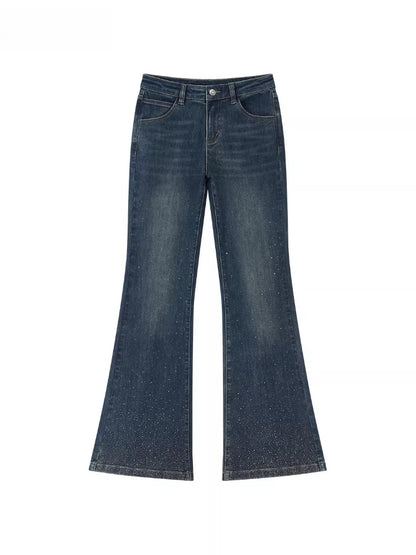 Embroidered Rhinestones Flared Jeans