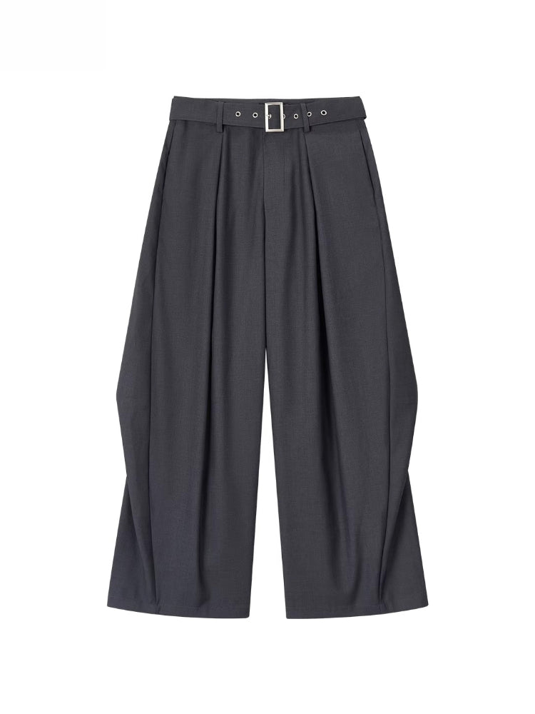 Belted Wide-Leg Tailored Trousers