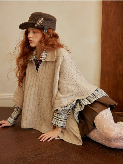 Oatmeal Jacquard Wool Knit Cape