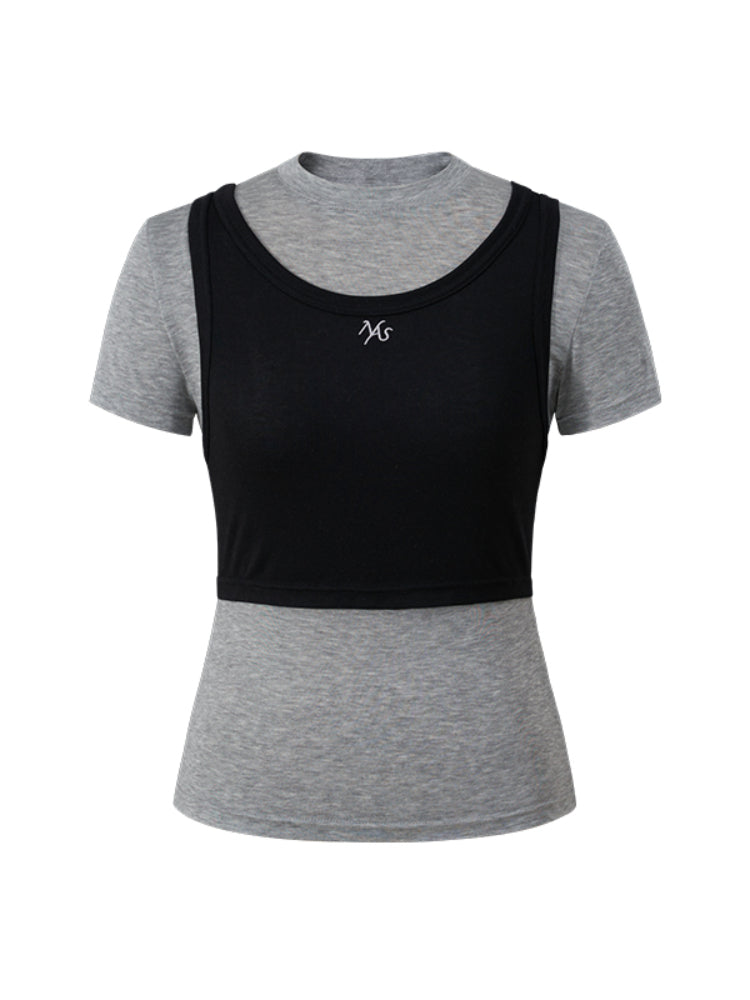 Color-Block Splicing Two-in-One T-shirt
