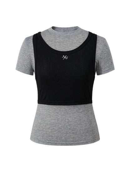 Color-Block Splicing Two-in-One T-shirt
