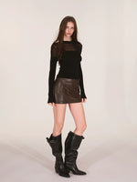 Sheer Mesh Mock Neck Fitted Knit Top