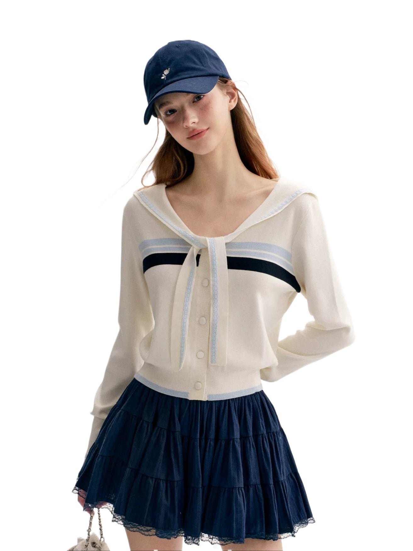 Beige Sailor Cardigan Set