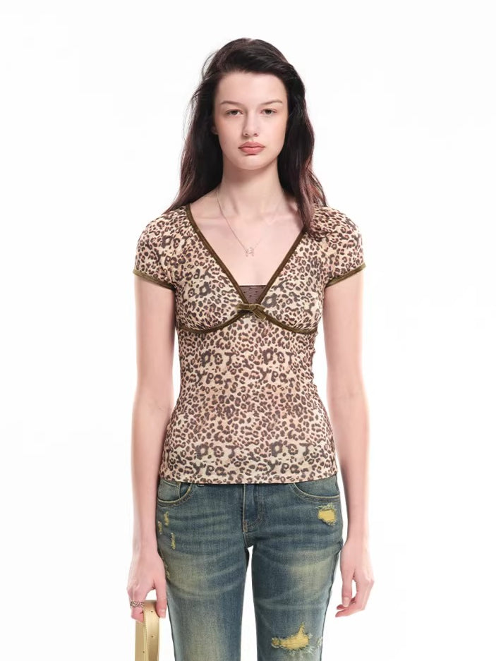 Leopard Print Deep V Tee