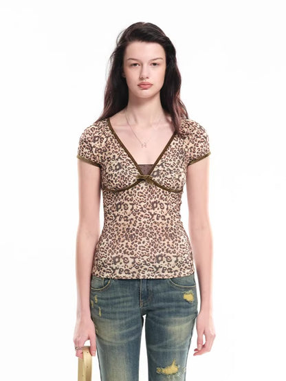 Leopard Print Deep V Tee