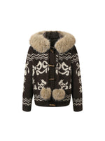 Fair Isle Fur Collar Toggle Knit Coat