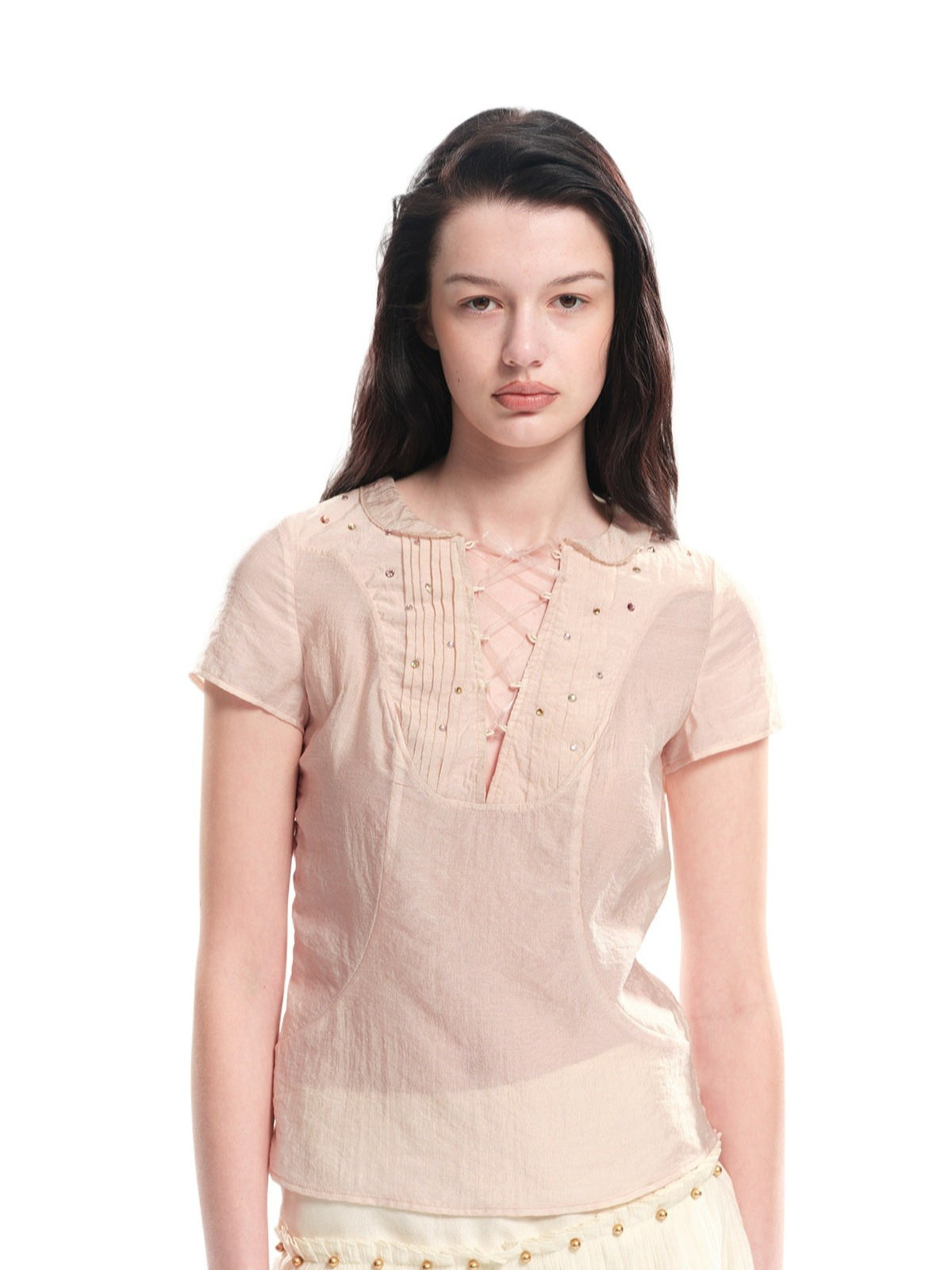 Rhinestone Tie Pink Top
