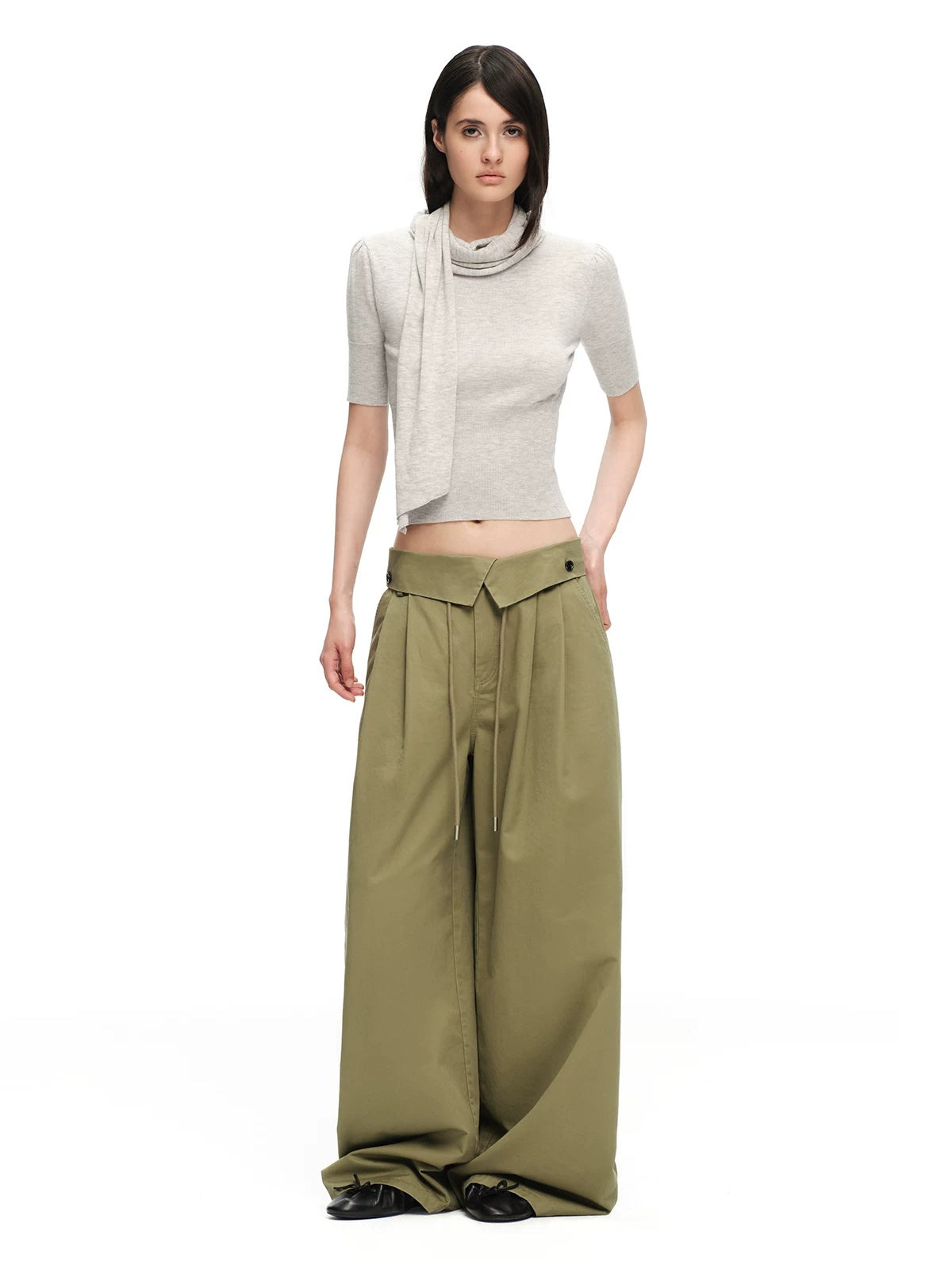 Crossover Wide-Leg Pants