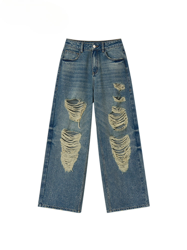 Blue Sparkly Ripped Jeans