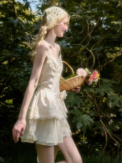 Cloud - like Lace Jacquard Little White Dress