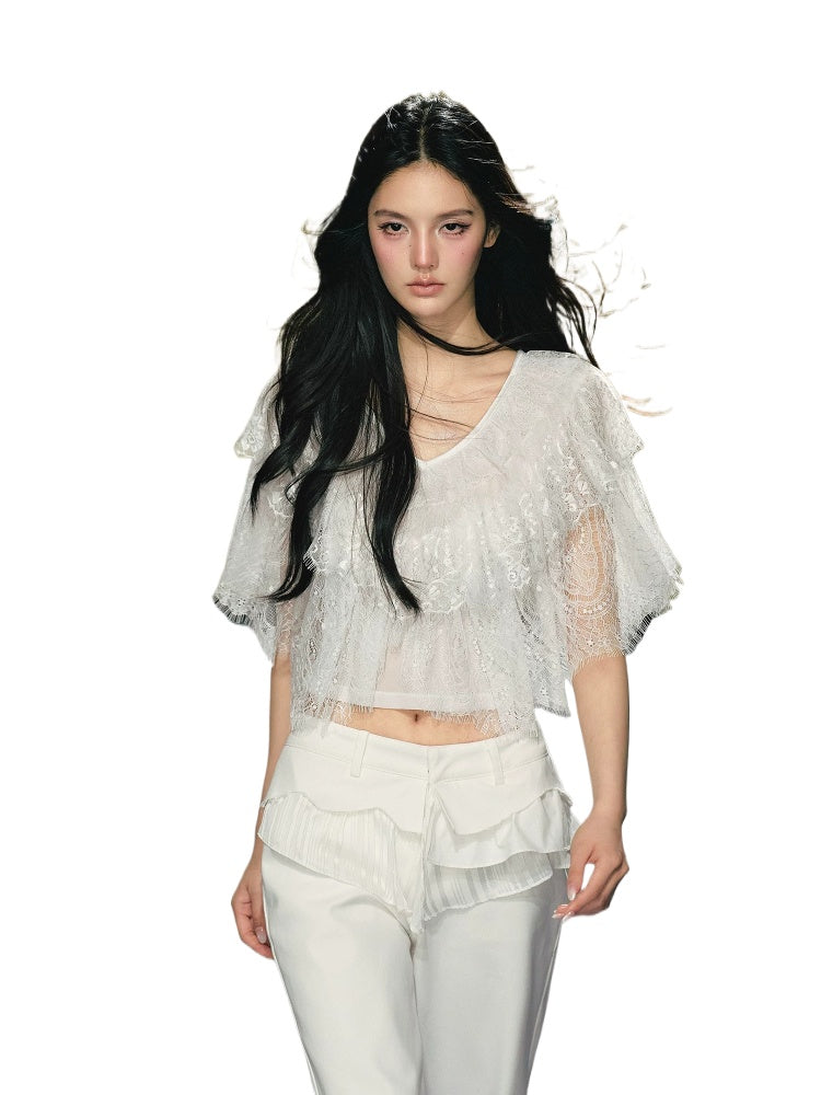 V-Neck Lace Cape Top