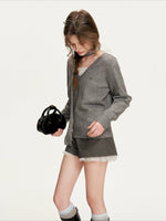 Gray Contrast Sweater & Scarf Set