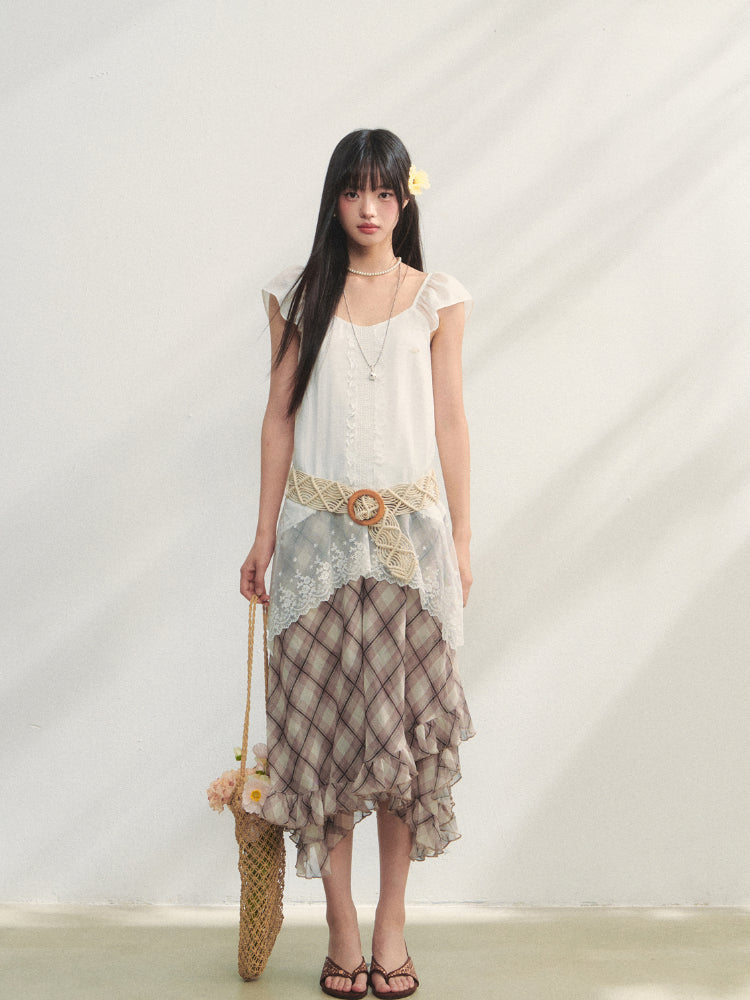 Lace Ruffled Hem Top