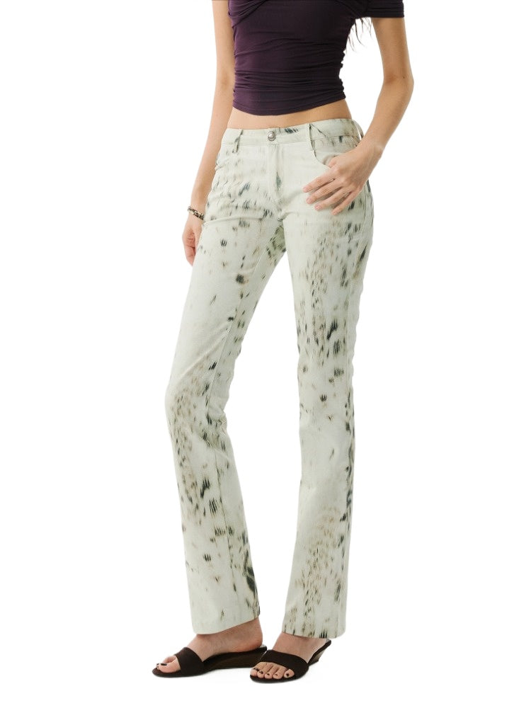 Waterfall Leopard Low-Rise Straight Pants