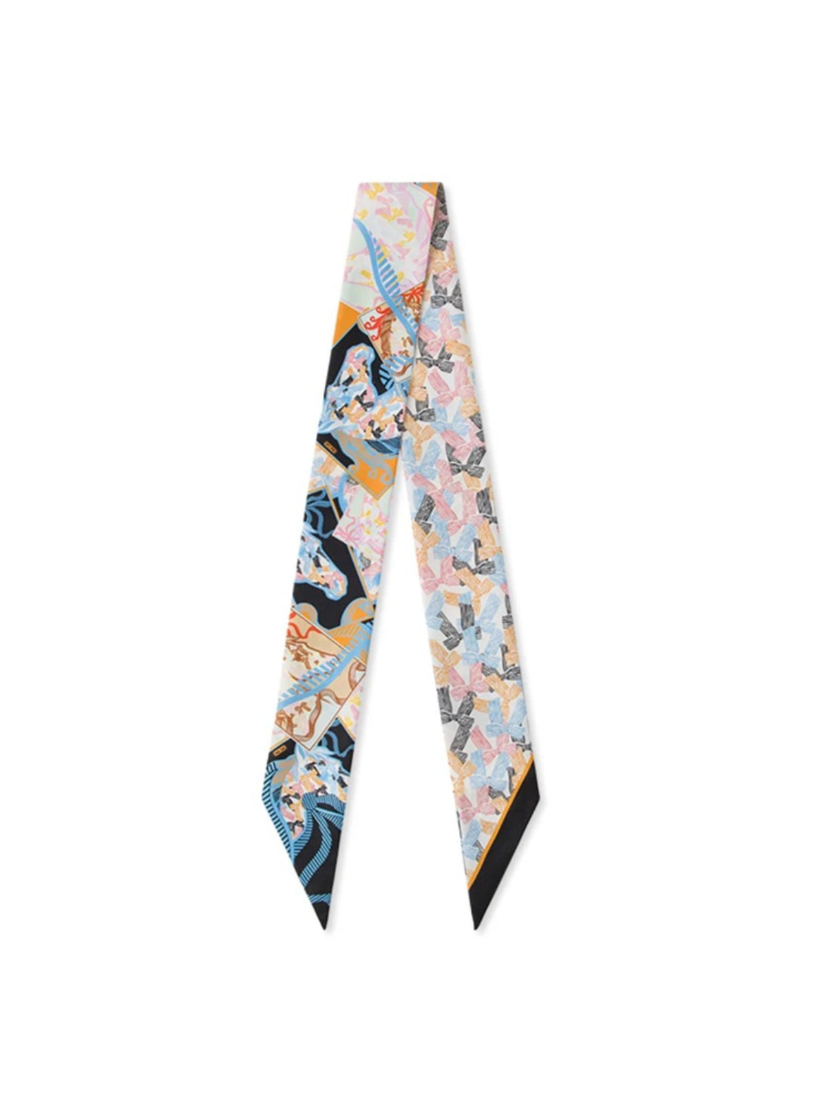 Vintage Double Print Silk Ribbon Scarf