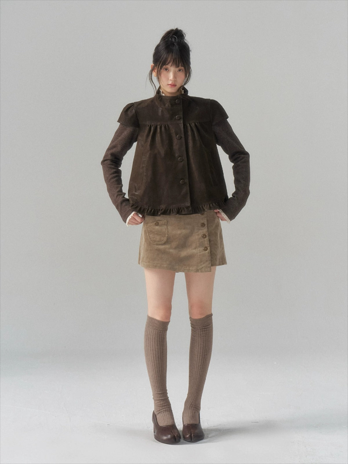 Stand-Collar Faux-Layered Jacket