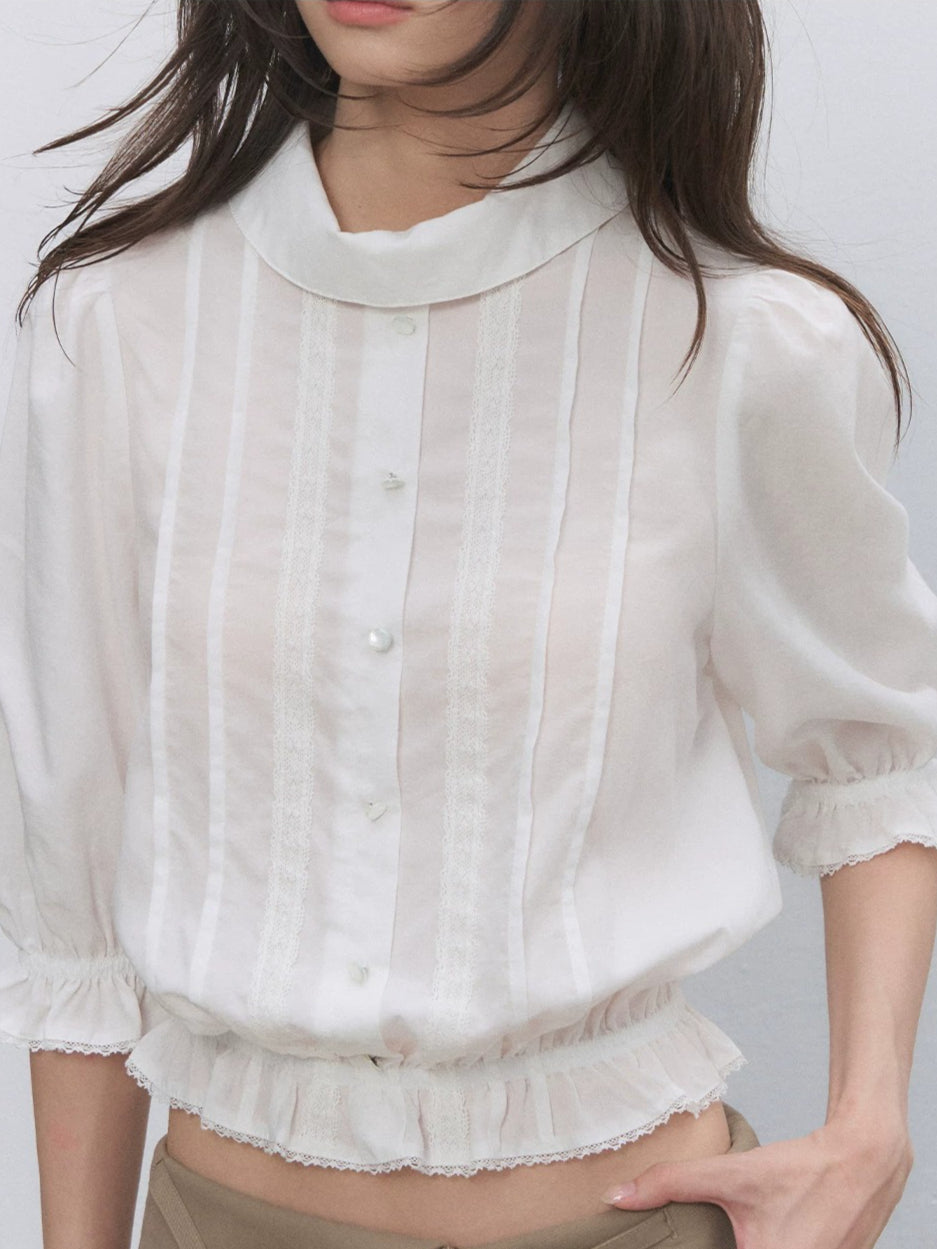White Lace Ruffle Blouse