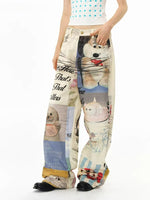 Printed Wide-Leg Denim Jeans