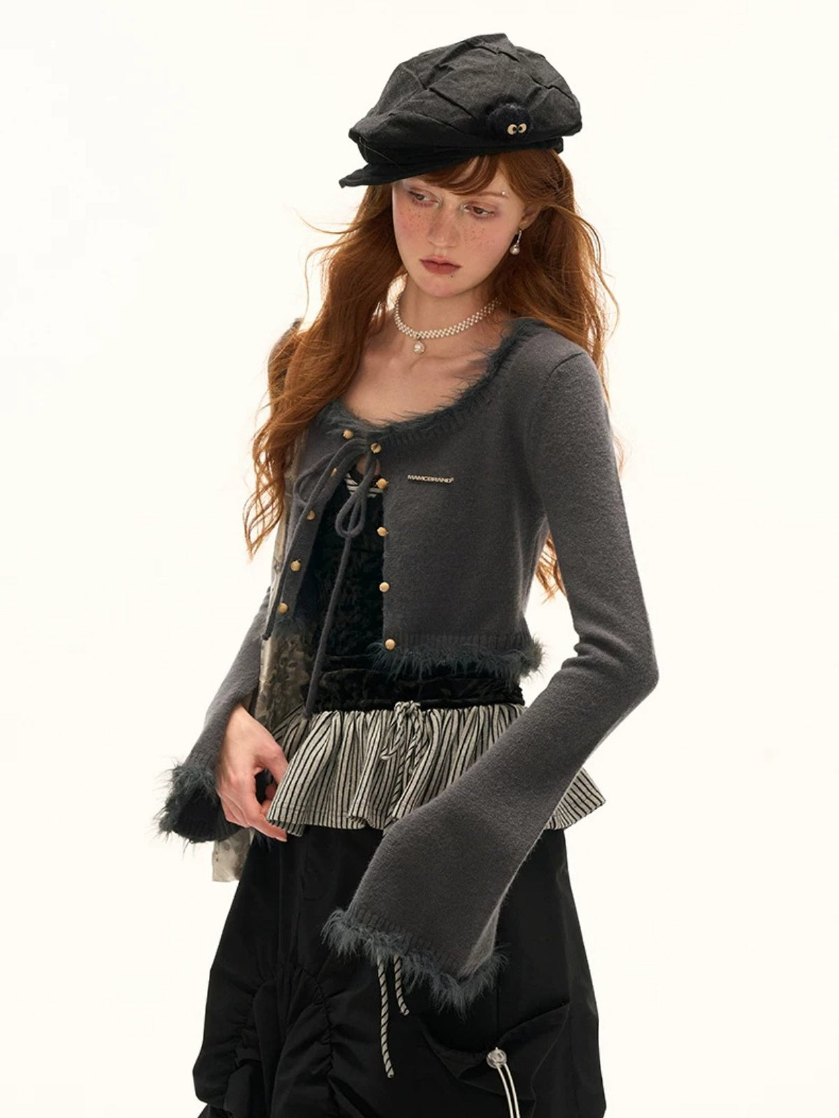Square Neck Tie Detail Cropped Cardigan