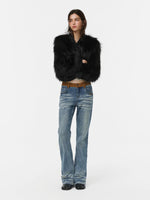 Suede Waistband Washed Bootcut Jeans