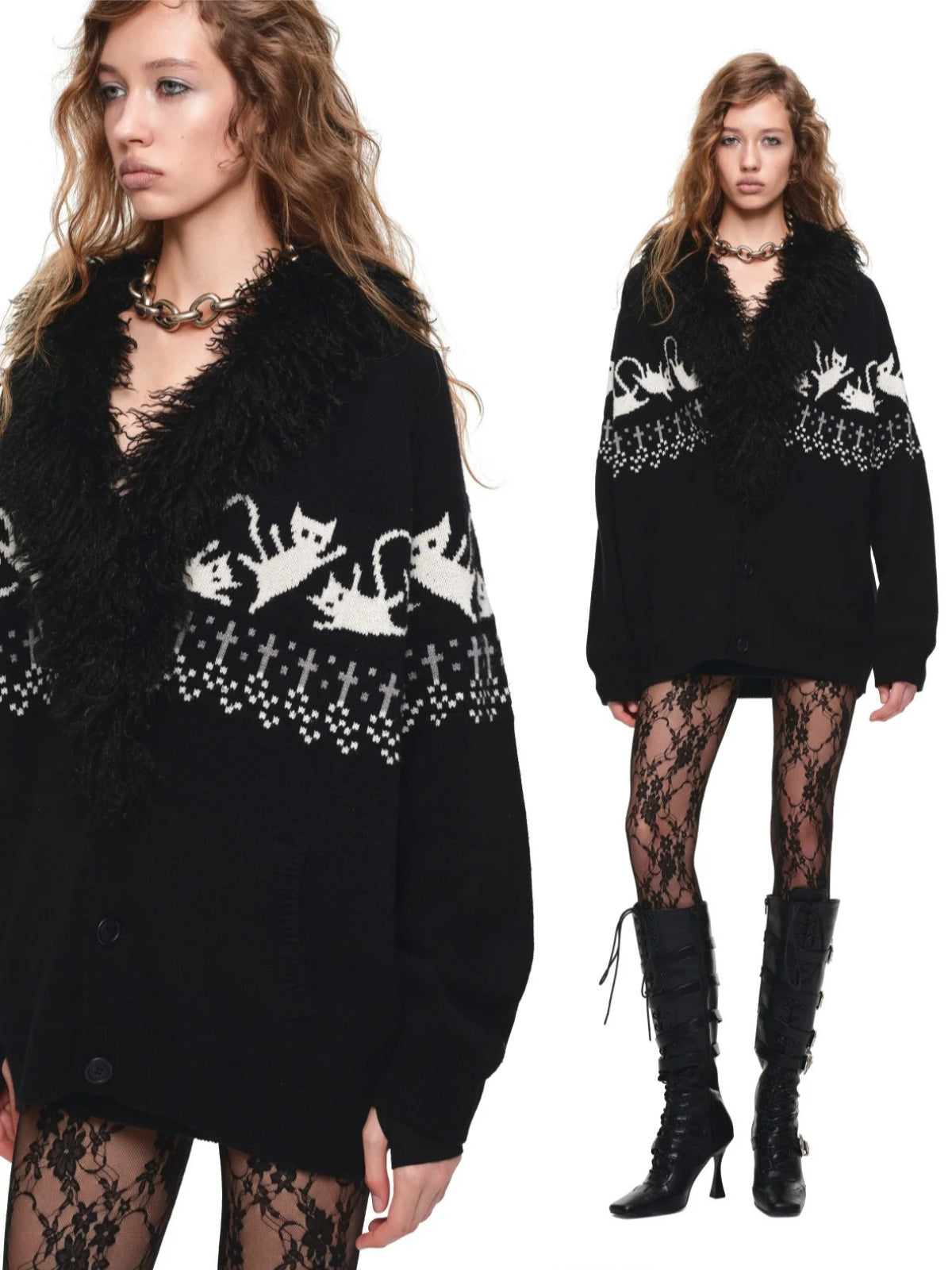Fair Isle Cat Jacquard Cardigan