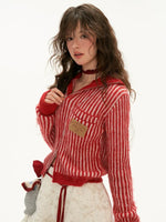 Striped Hooded Zip Knit Cardigan