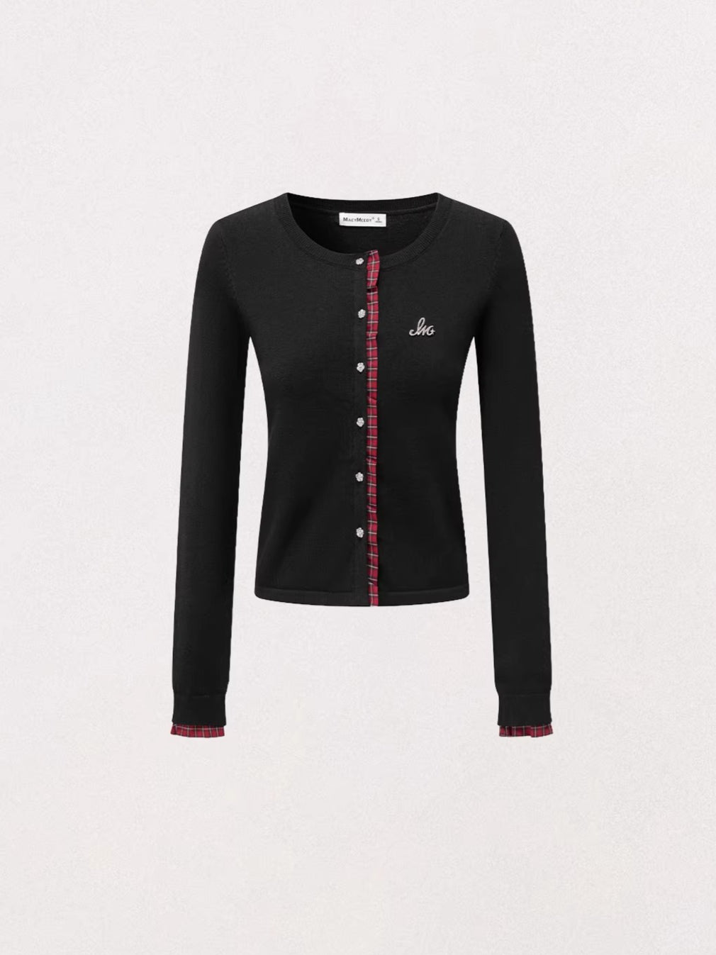 Check Panel Lace Trim Cardigan