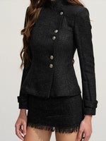 Shimmery Tweed Waist Jacket & Fringe Hem Skirt Set