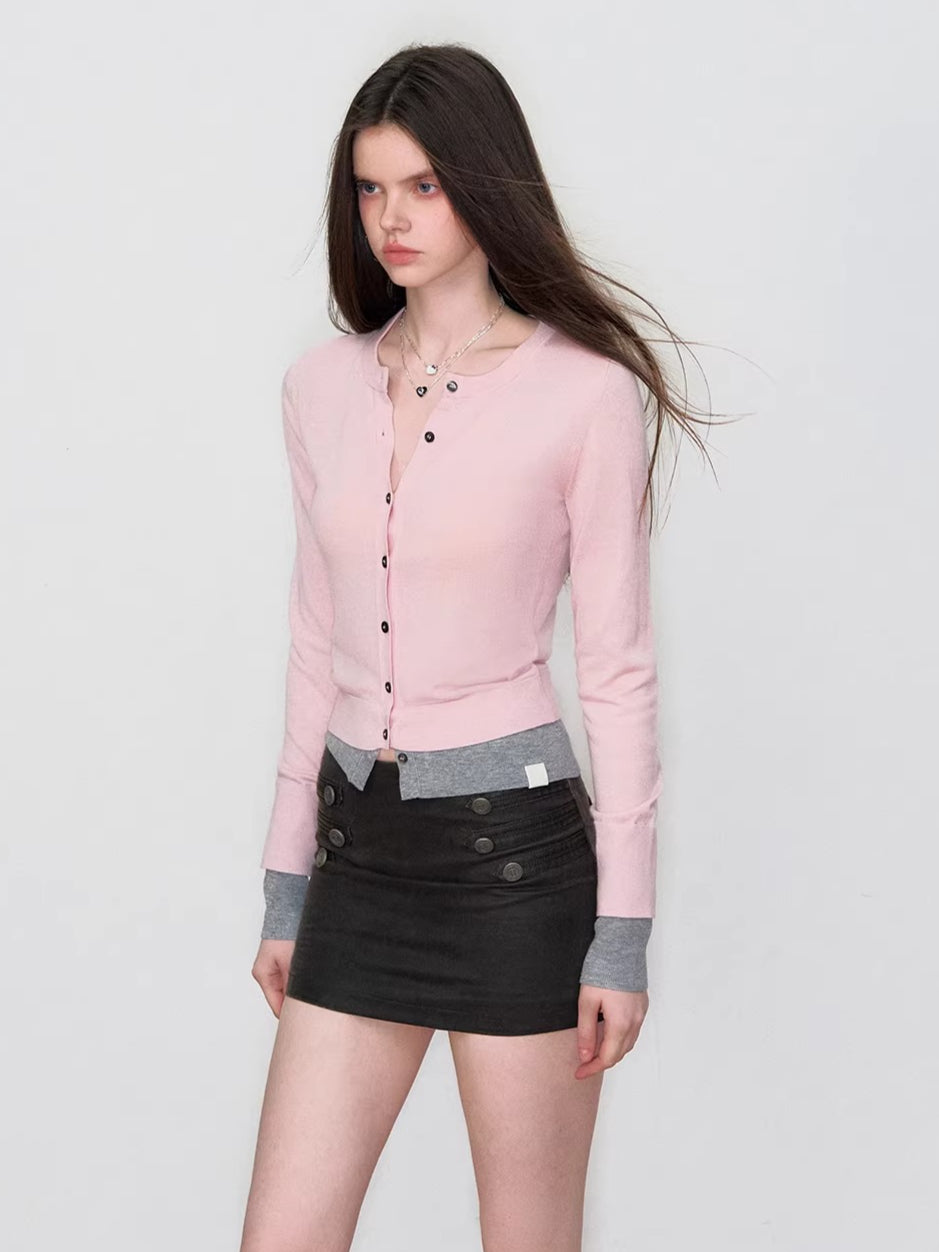 Contrast Hem Knit Cardigan