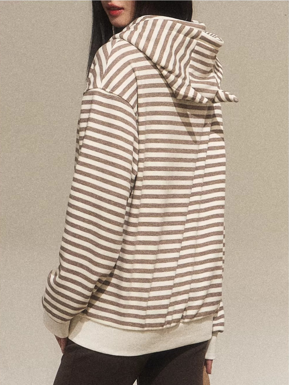 Cat Ear Stripe Zip Hoodie