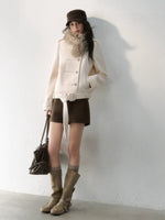 Fur-Collar Belted Wool Bouclé Coat