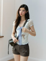 Lyocell Deer Ribbon Print Top