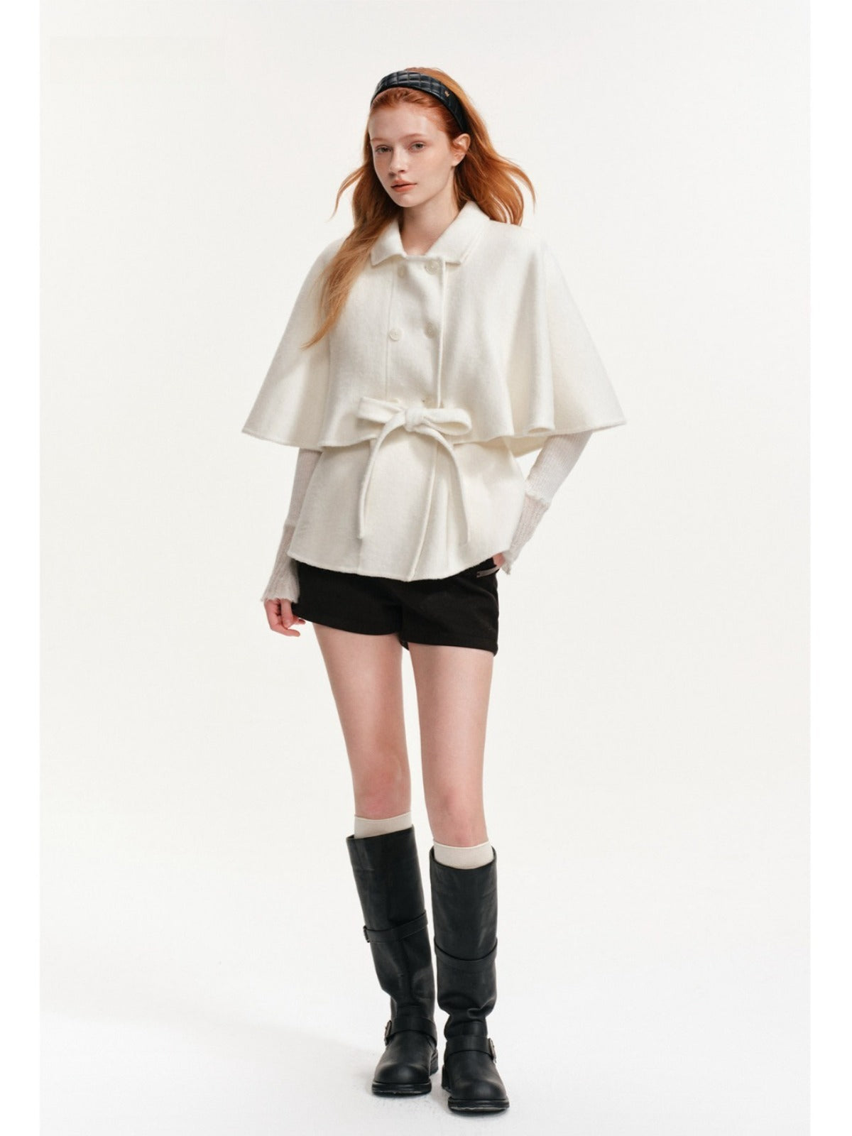 Layered Cape Belted Wool Coat
