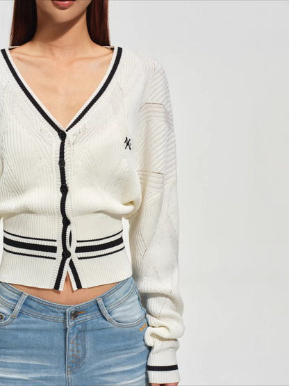 Newport Striped V-Neck Knit Cardigan