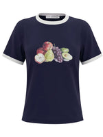 White And Blue Fruit Print Tee