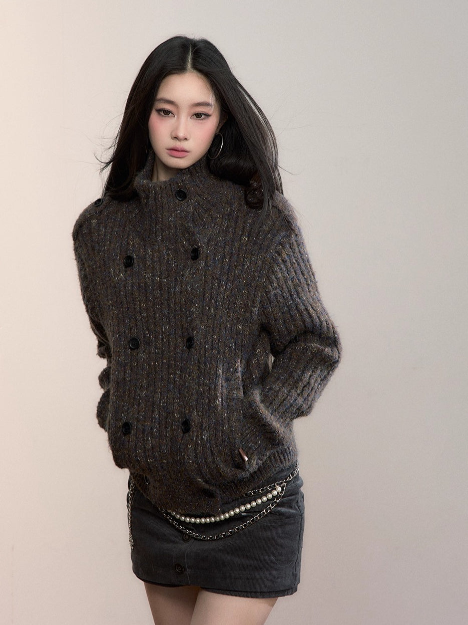 Colorfleck High-Neck Cardigan Jacket