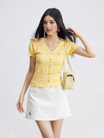 V-Neck Hollow Knit Top