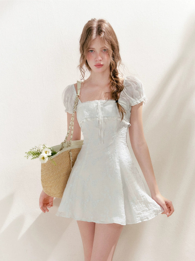 Embroidered Lace-Trim Dress