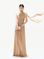 Asymmetric Mesh Maxi Dress