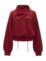 Cross Collar Lace-Up Washed Sweatshirt