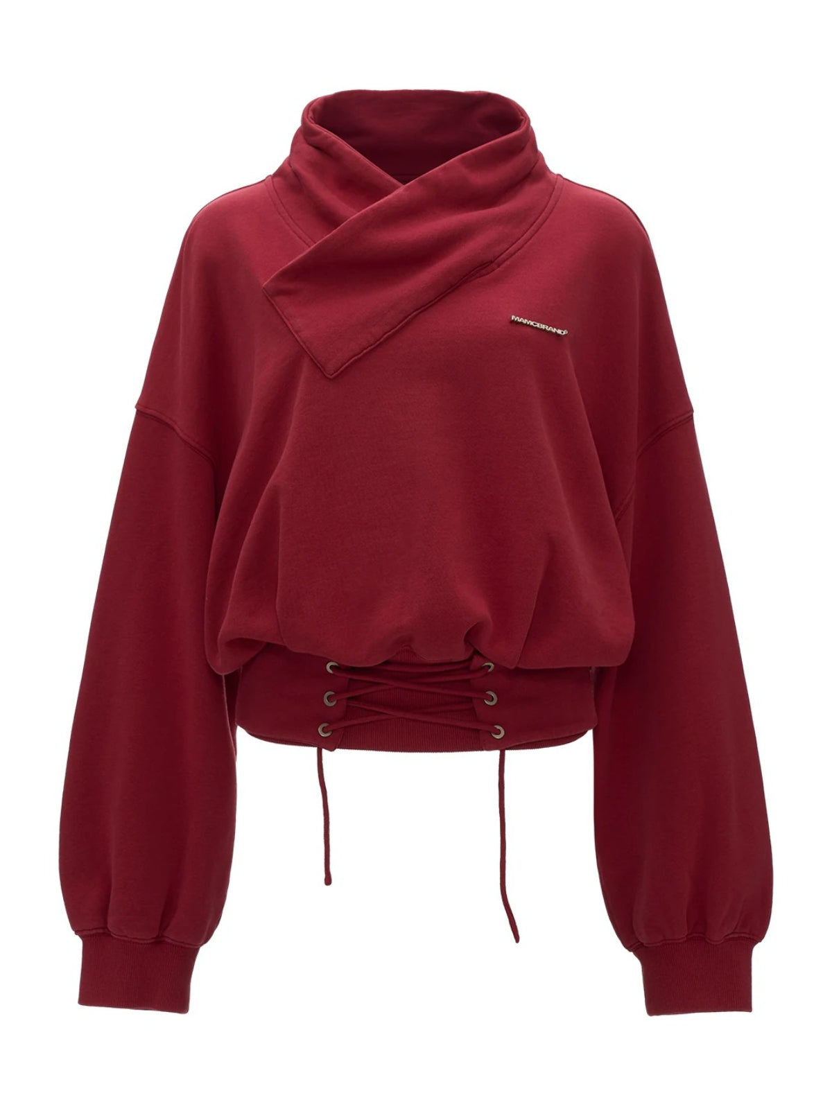 Cross Collar Lace-Up Washed Sweatshirt