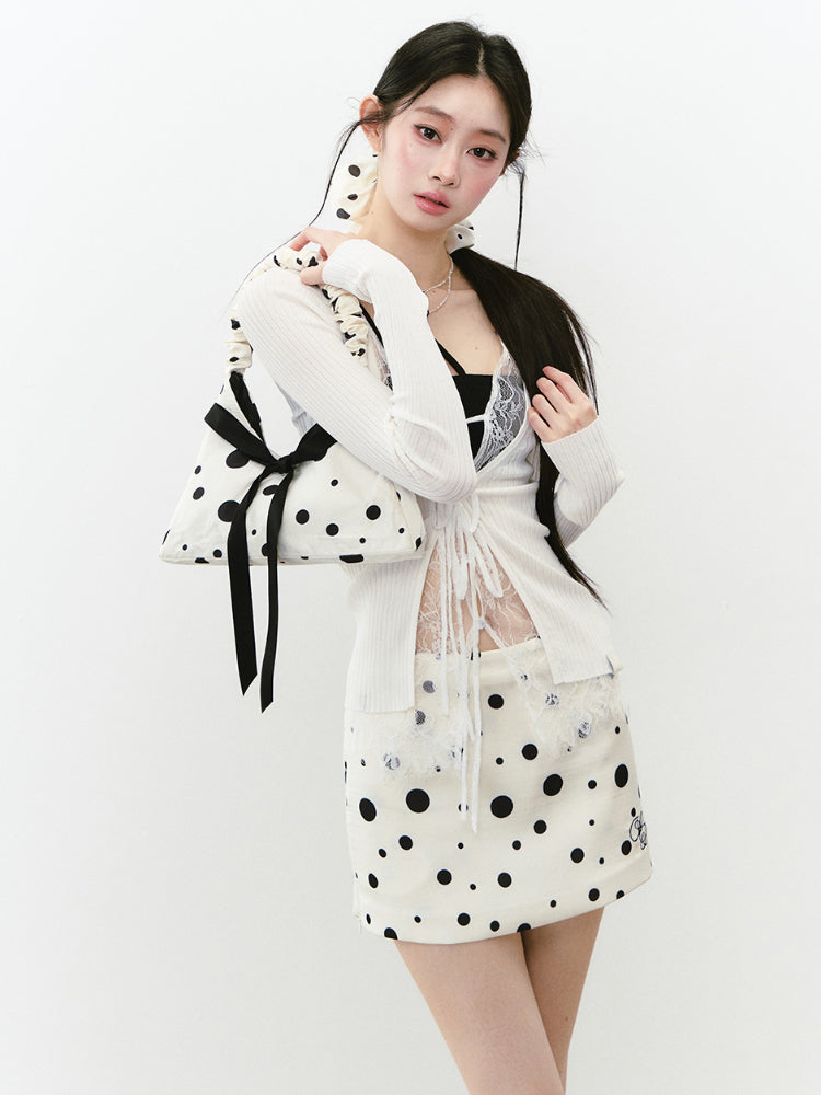 Polka Dot Zipper Reversible Skirt