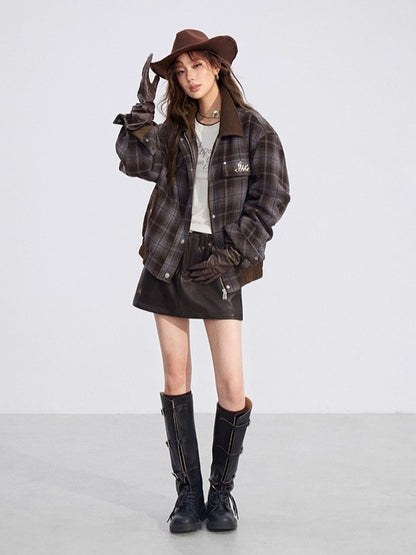 Wool Blend Check Padded Jacket