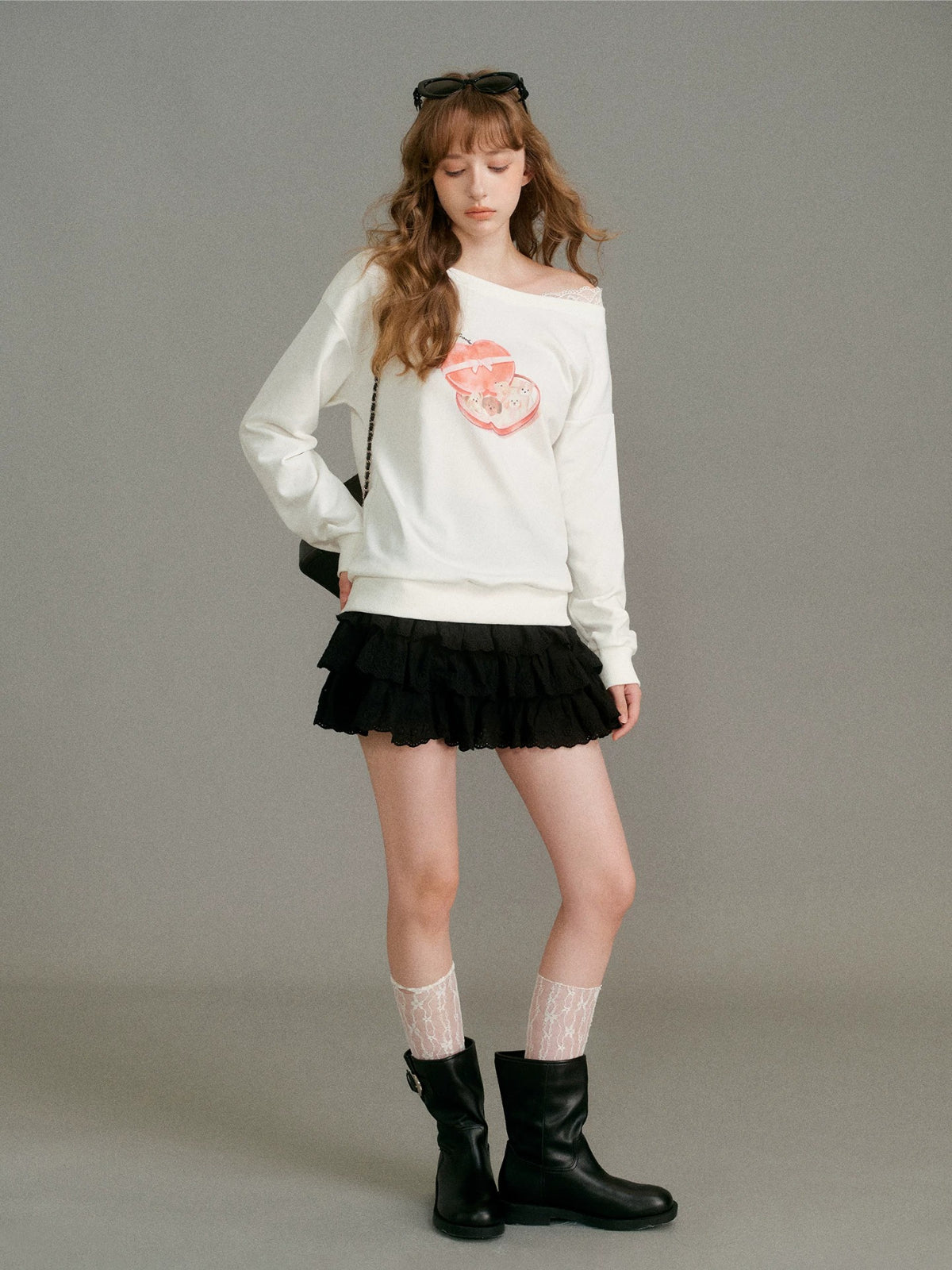 Lace Puppy Print Sweatshirt