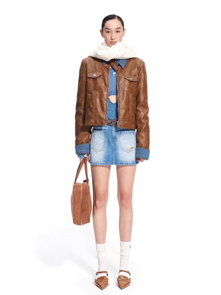 &quot;Rose Series&quot; Faux Shearling PU Leather Jacket