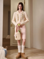 Cosagach Cream Wool Knit Cardigan & Skirt Set