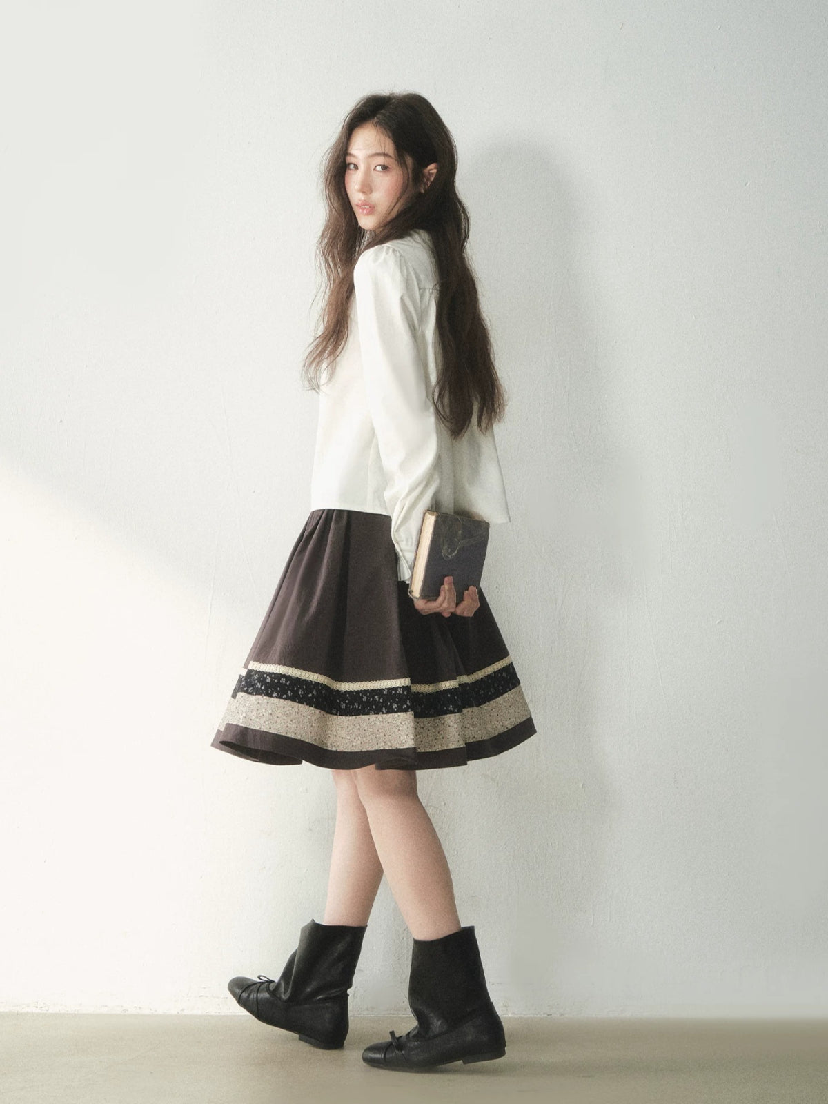Floral Patchwork A-Line Midi Skirt