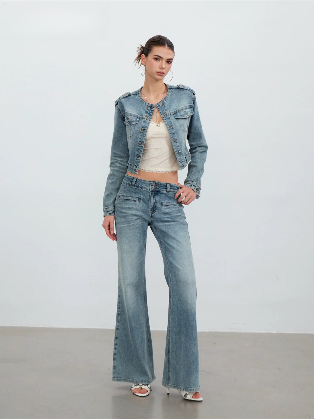 Cropped Washed Denim Jacket