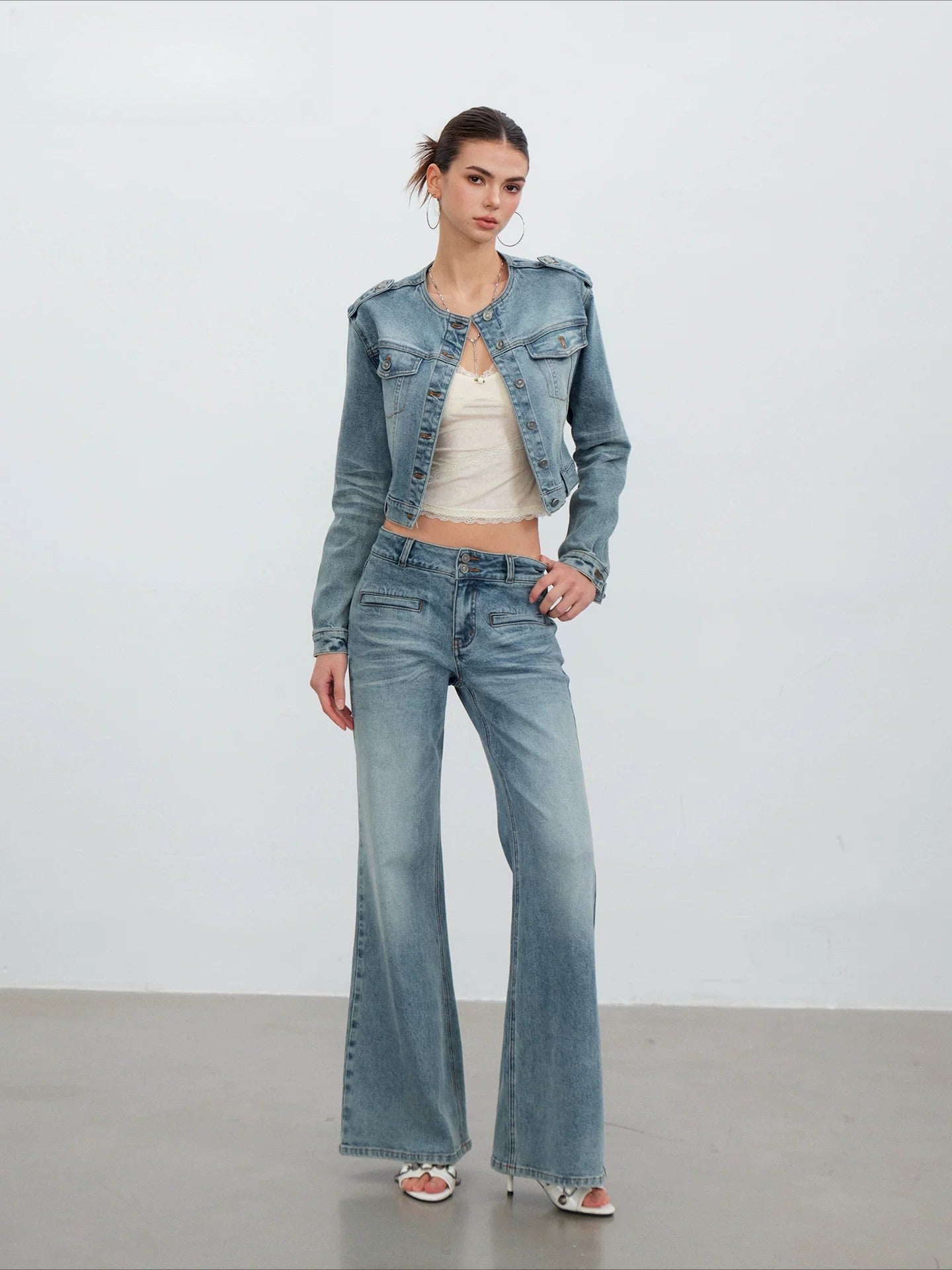 Cropped Washed Denim Jacket